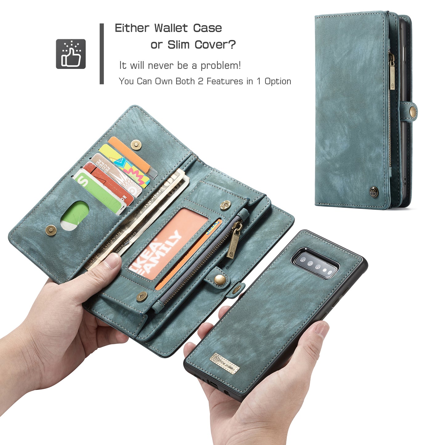 CASEME 008 Series for Samsung Galaxy S10 Plus Detachable 2-in-1 Multi-functional Wallet Split Leather Case