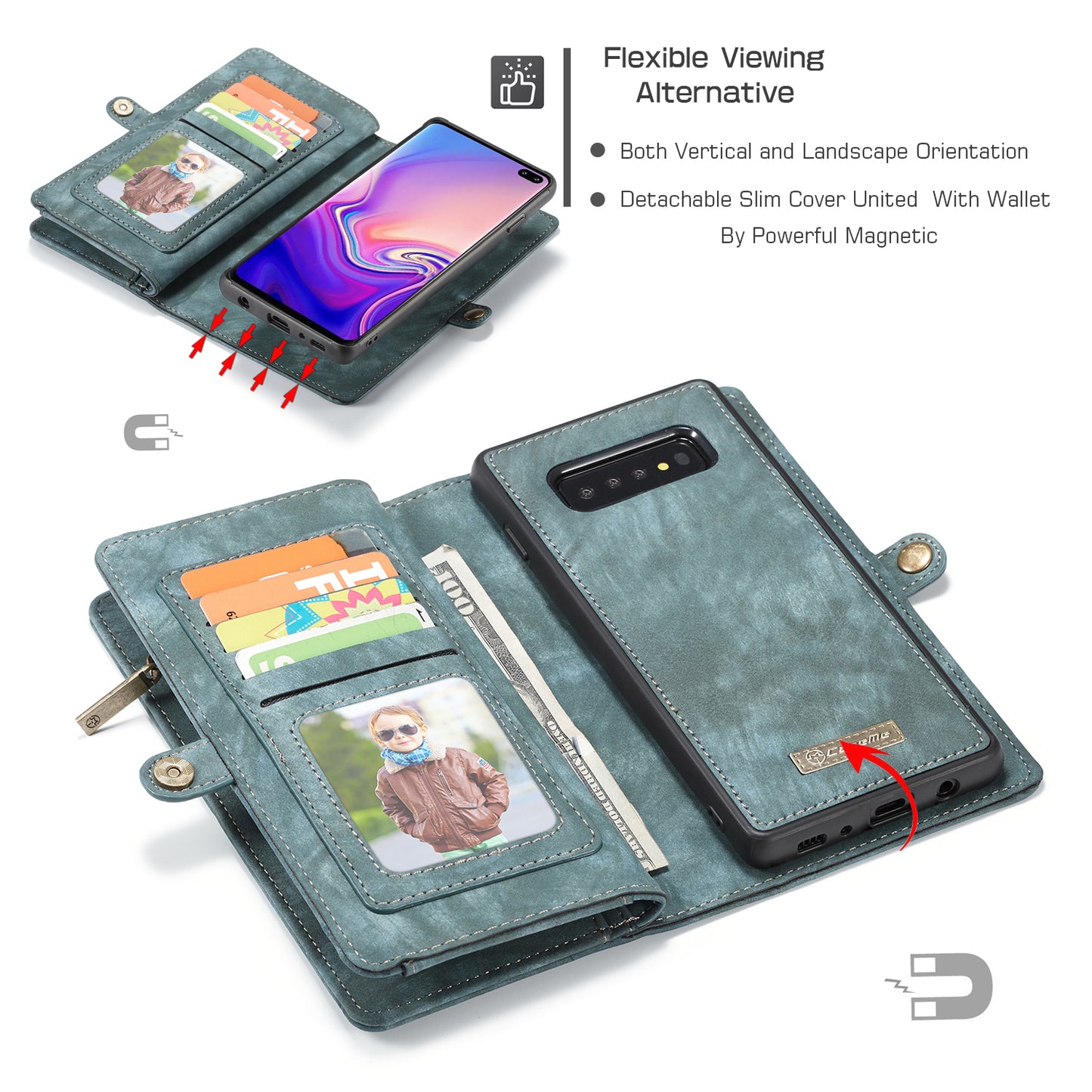 CASEME 008 Series for Samsung Galaxy S10 Plus Detachable 2-in-1 Multi-functional Wallet Split Leather Case