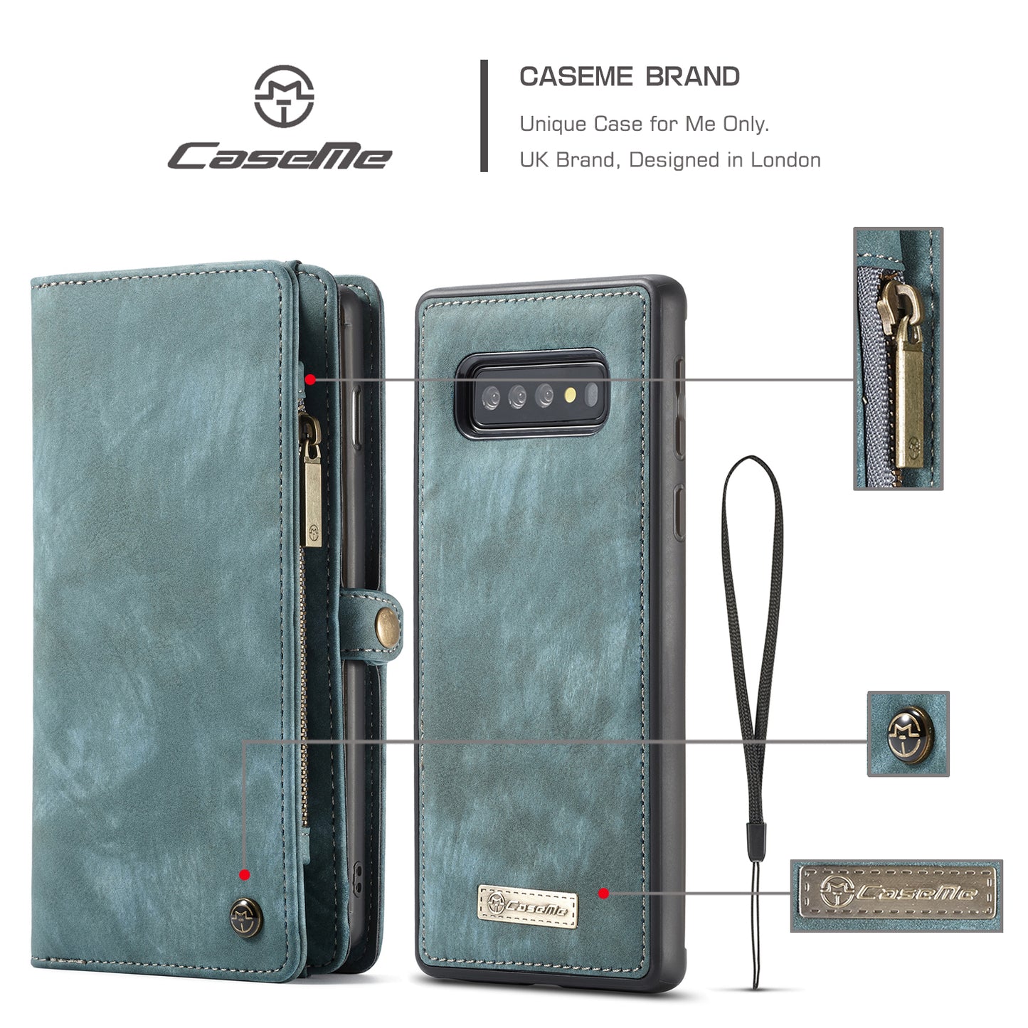 CASEME 008 Series for Samsung Galaxy S10 Plus Detachable 2-in-1 Multi-functional Wallet Split Leather Case