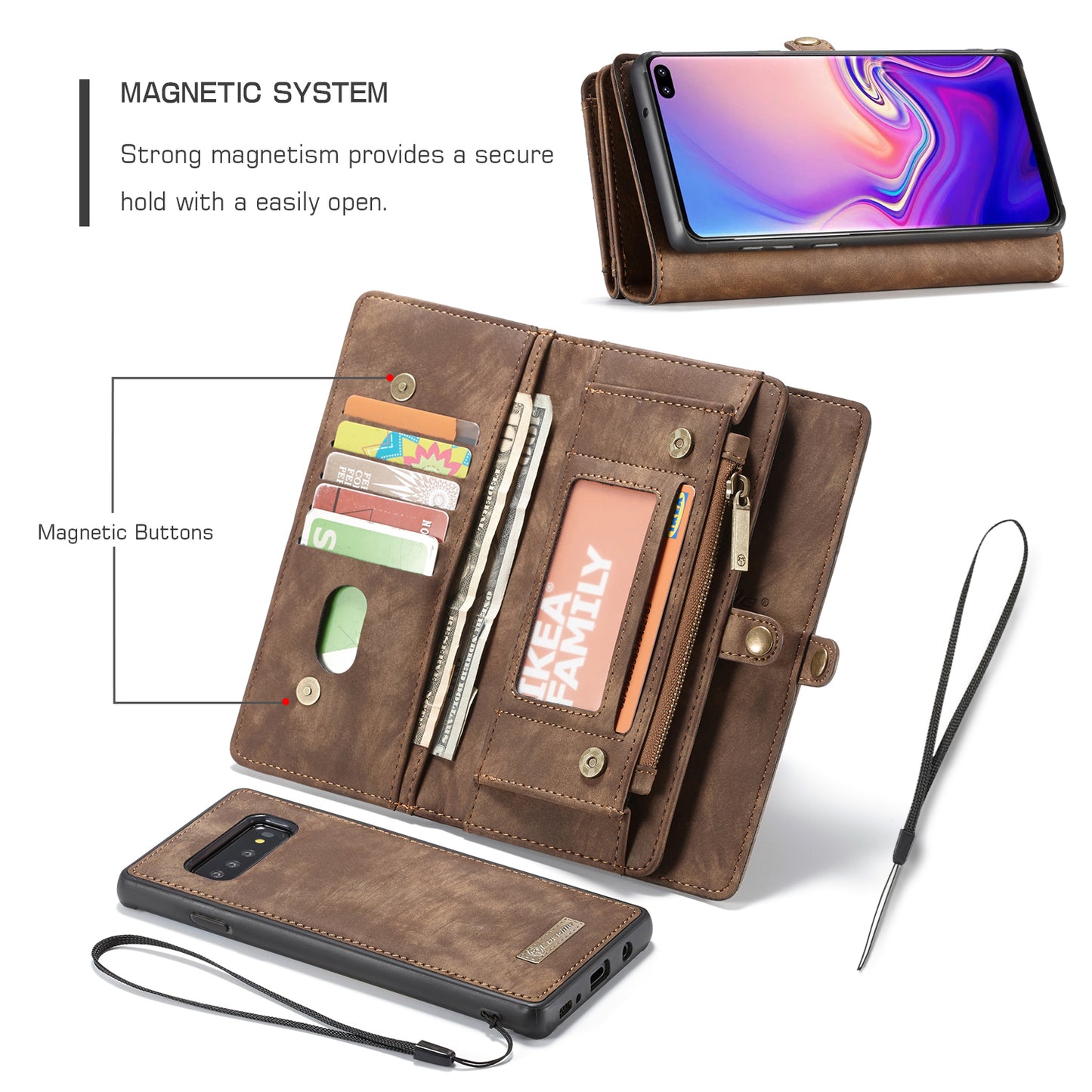 CASEME 008 Series for Samsung Galaxy S10 Plus Detachable 2-in-1 Multi-functional Wallet Split Leather Case