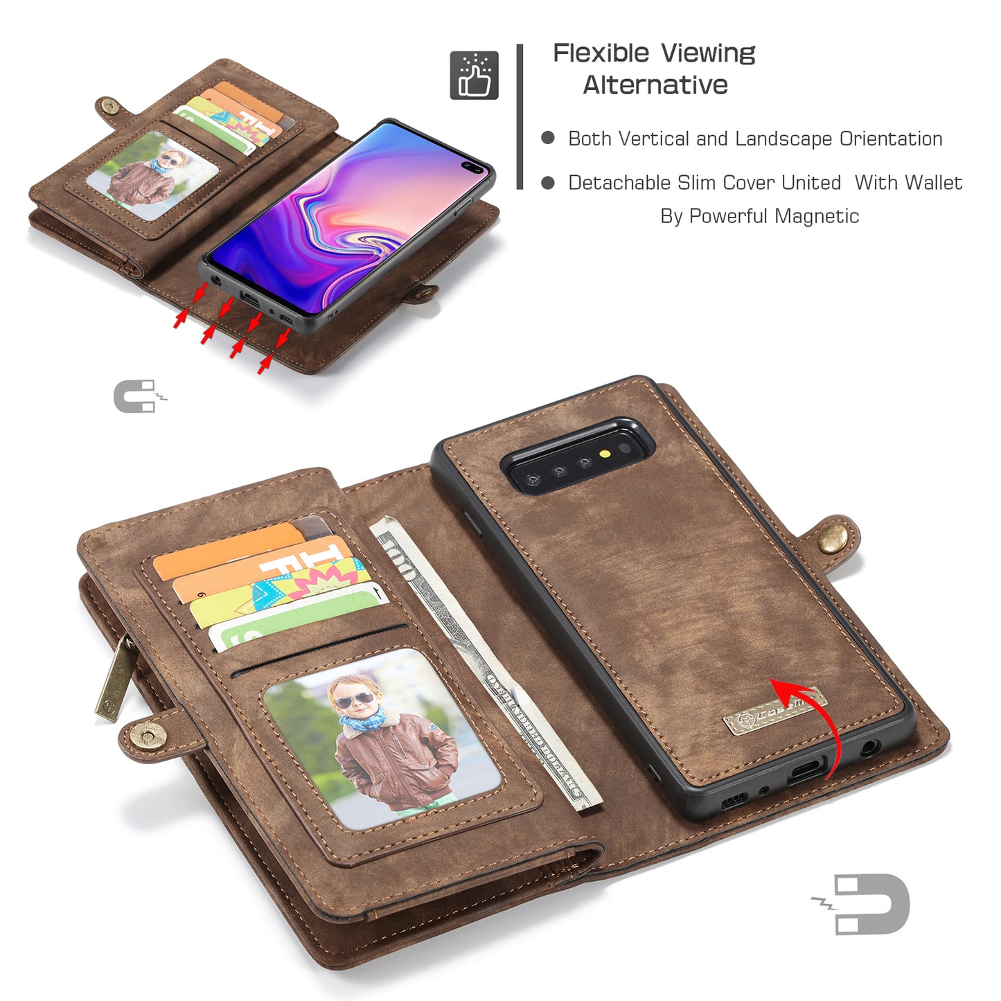 CASEME 008 Series for Samsung Galaxy S10 Plus Detachable 2-in-1 Multi-functional Wallet Split Leather Case