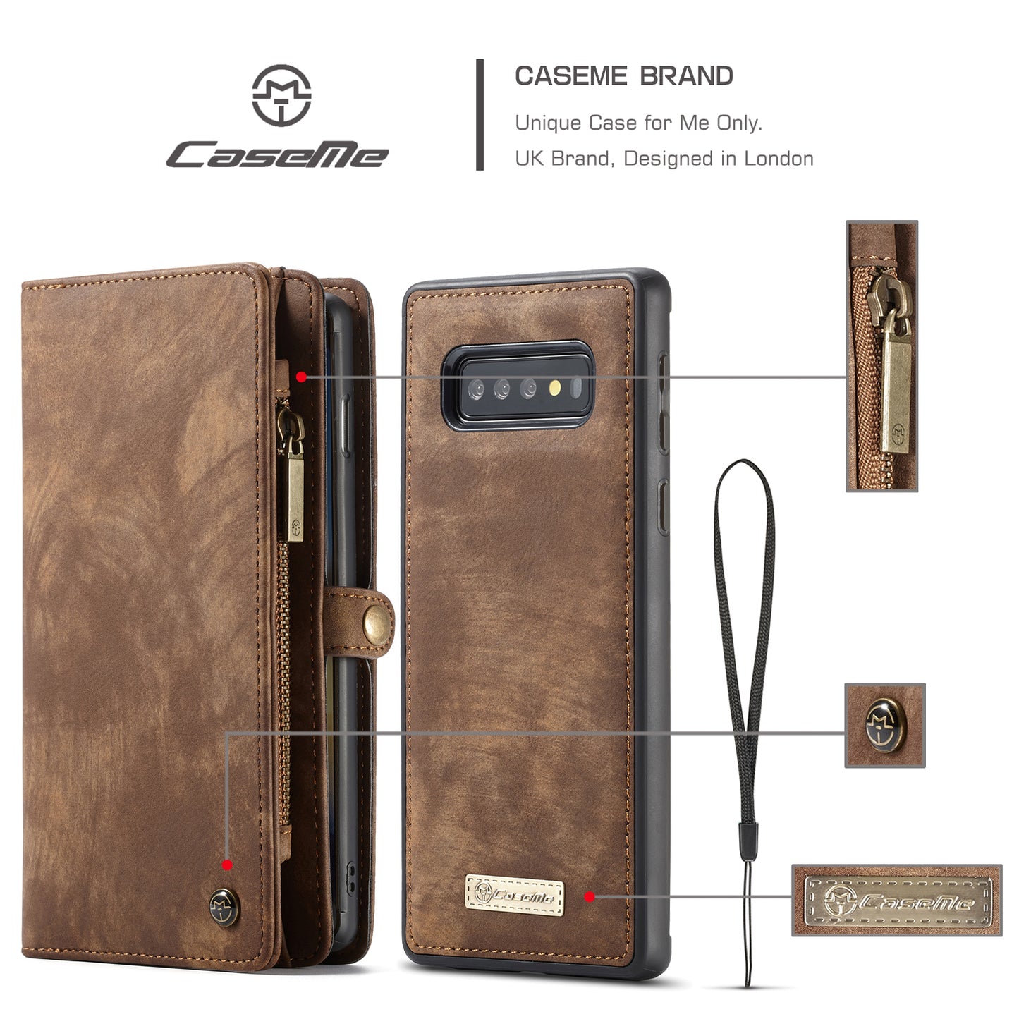 CASEME 008 Series for Samsung Galaxy S10 Plus Detachable 2-in-1 Multi-functional Wallet Split Leather Case