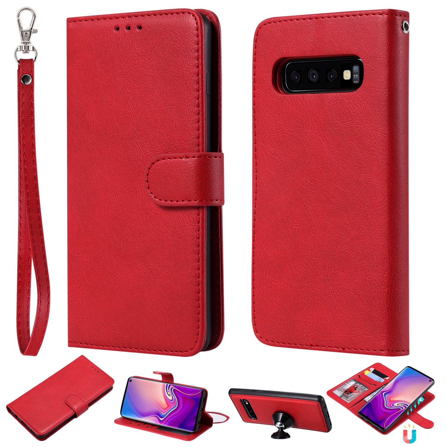 Magnetic KT Leather Series-3 Detachable 2-in-1 Wallet Leather Stand Case for Samsung Galaxy S10