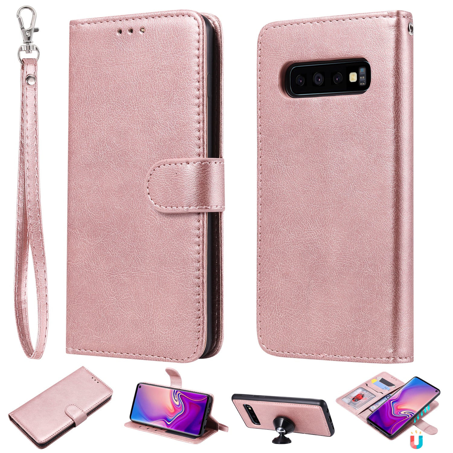 Magnetic KT Leather Series-3 Detachable 2-in-1 Wallet Leather Stand Case for Samsung Galaxy S10