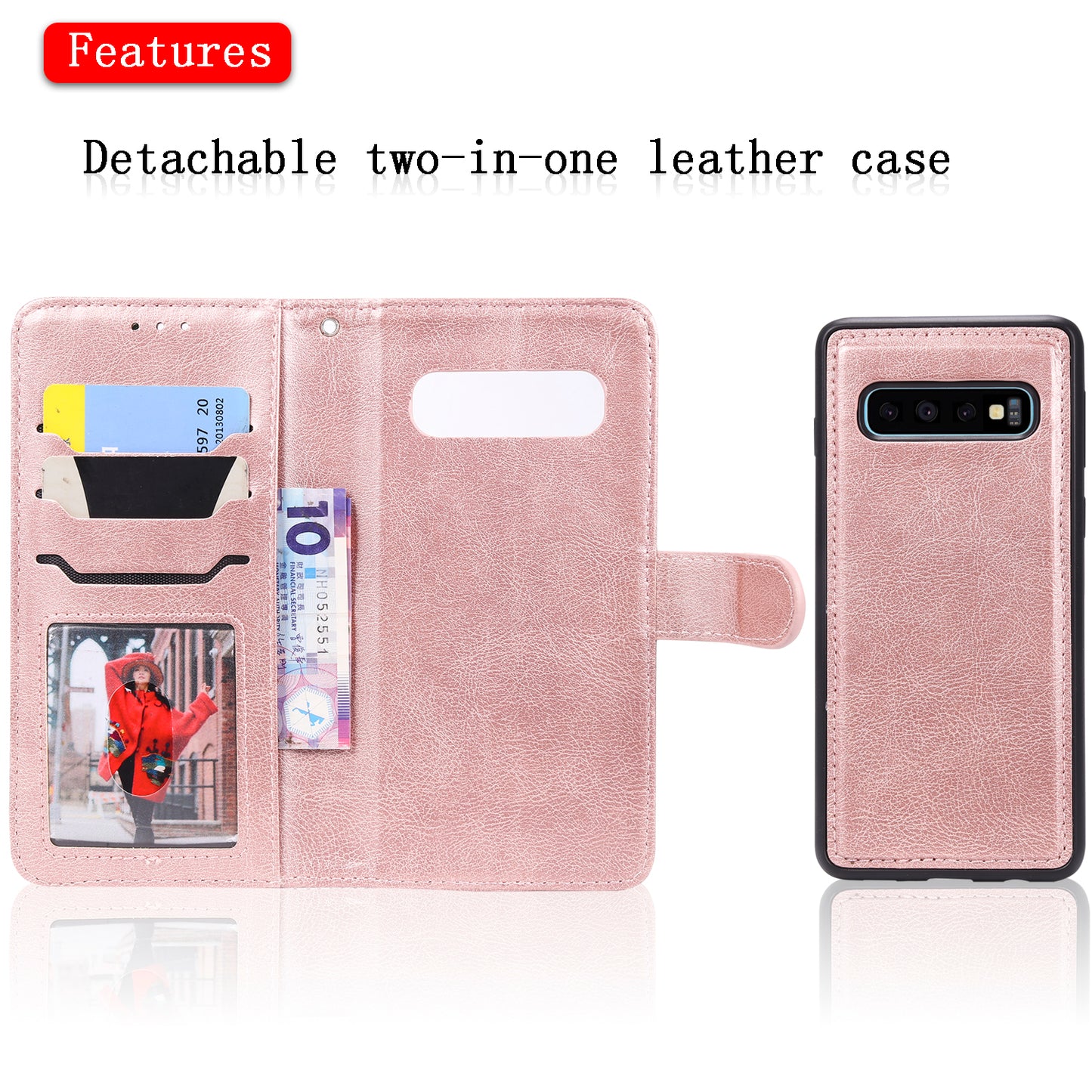 Magnetic KT Leather Series-3 Detachable 2-in-1 Wallet Leather Stand Case for Samsung Galaxy S10
