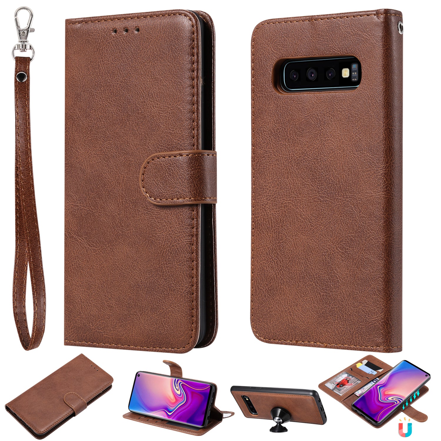 Magnetic KT Leather Series-3 Detachable 2-in-1 Wallet Leather Stand Case for Samsung Galaxy S10