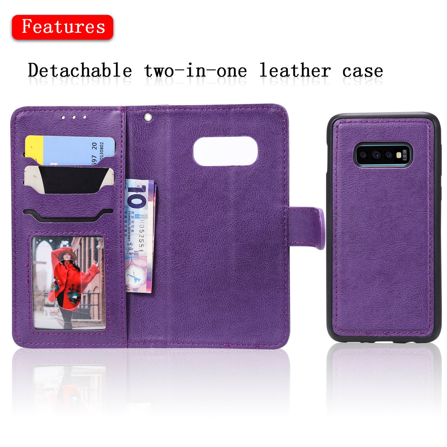 Magnetic KT Leather Series-3 Detachable 2-in-1 PU Leather Case for Samsung Galaxy S10e