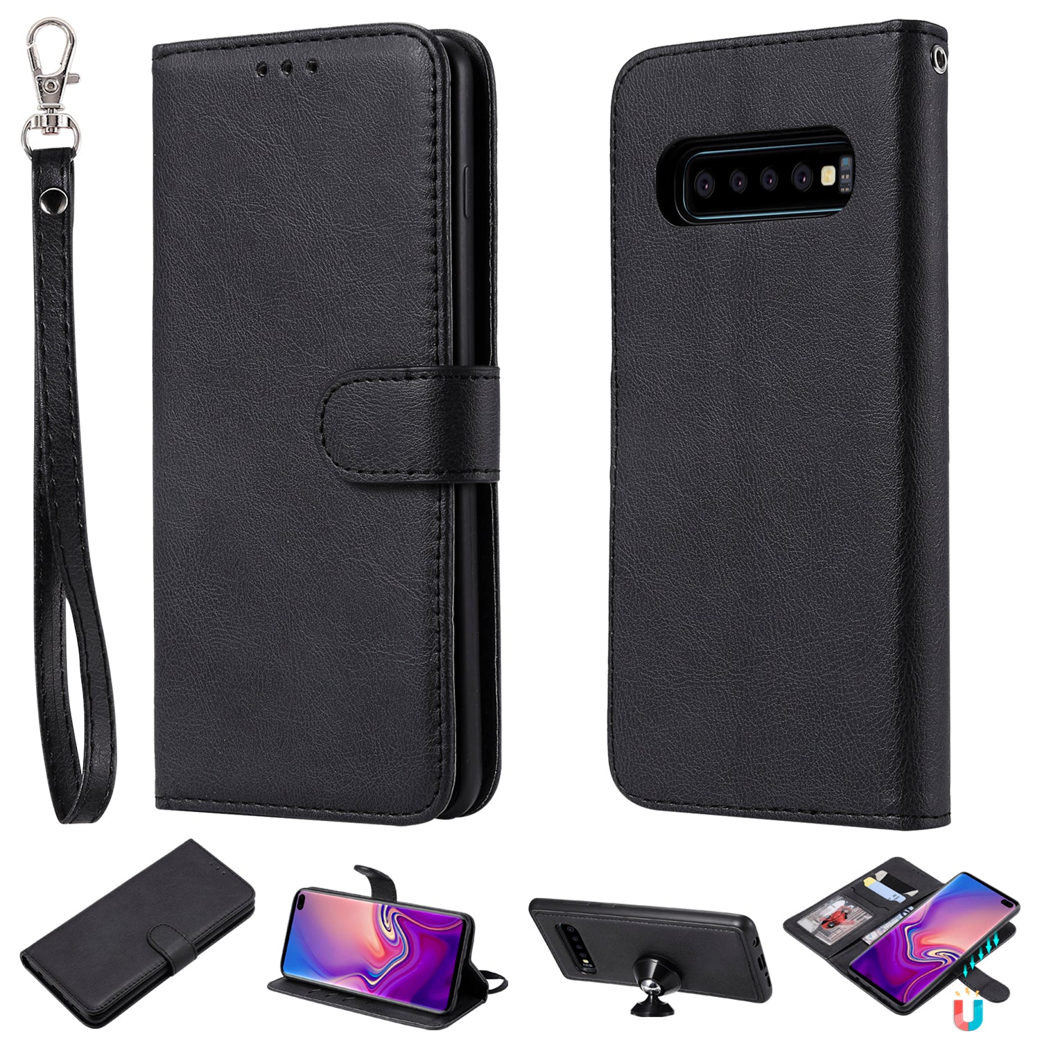 Magnetic KT Leather Series-3 Detachable 2-in-1 PU Leather Case for Samsung Galaxy S10 Plus