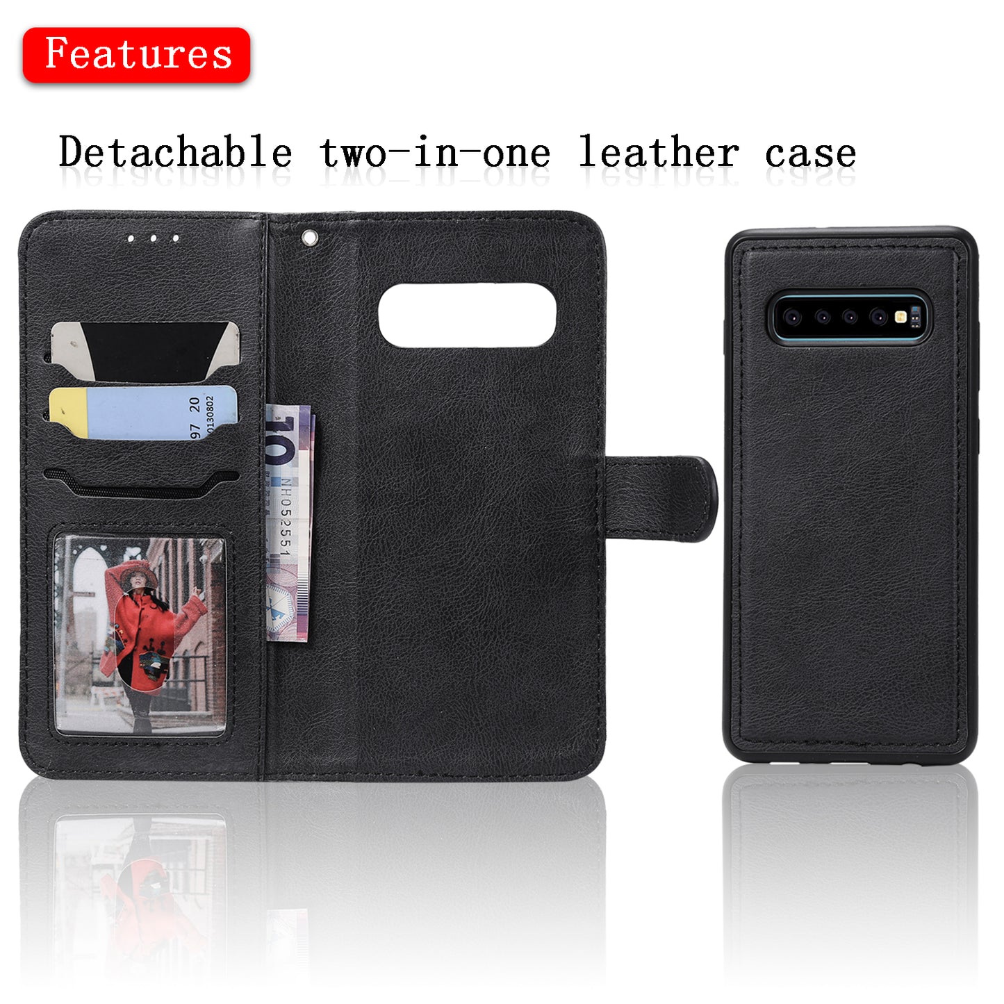 Magnetic KT Leather Series-3 Detachable 2-in-1 PU Leather Case for Samsung Galaxy S10 Plus