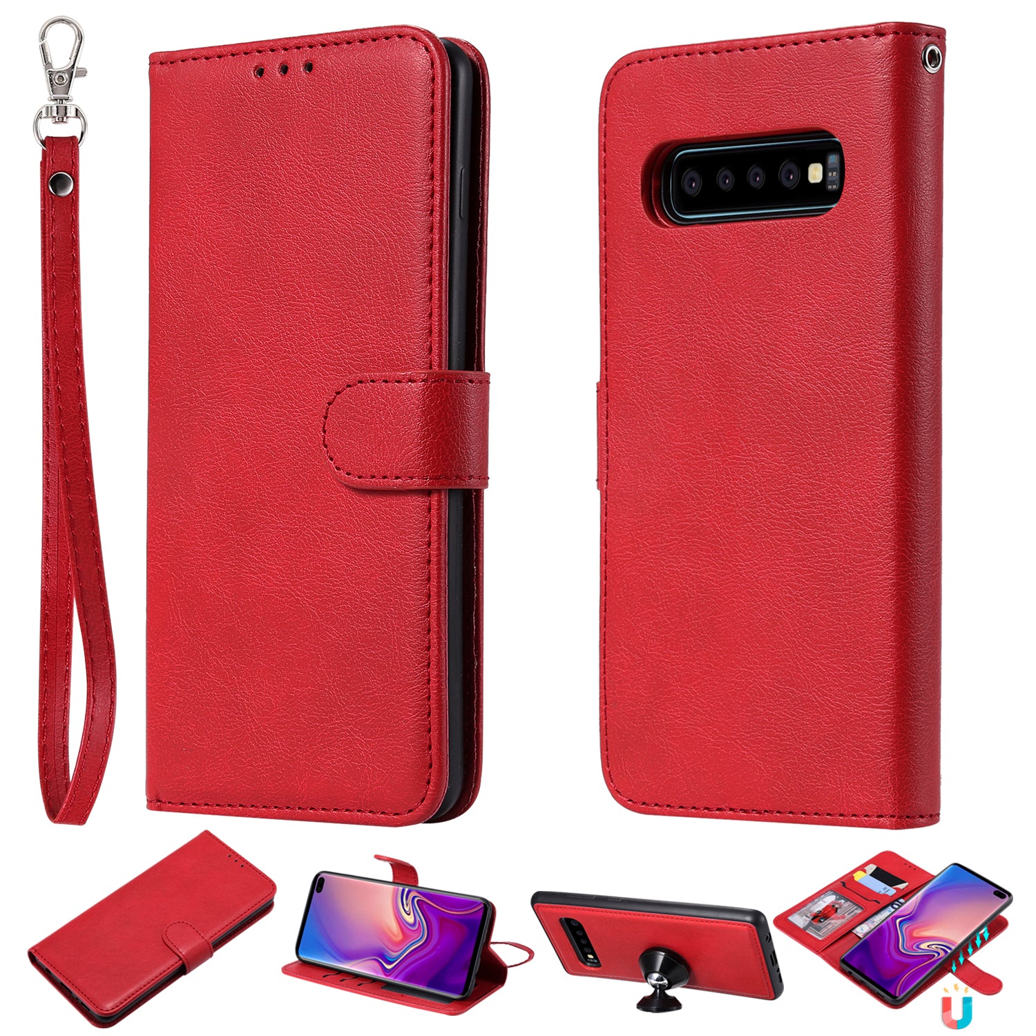 Magnetic KT Leather Series-3 Detachable 2-in-1 PU Leather Case for Samsung Galaxy S10 Plus