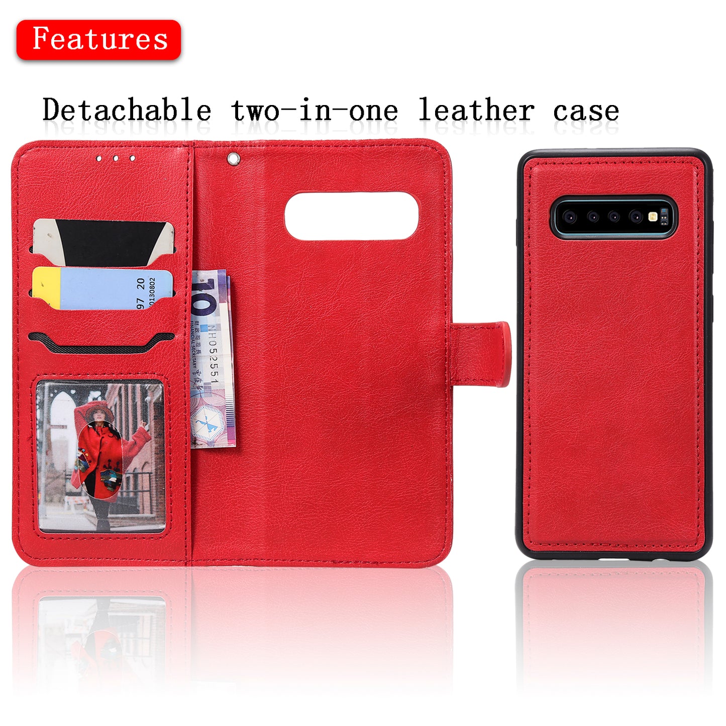 Magnetic KT Leather Series-3 Detachable 2-in-1 PU Leather Case for Samsung Galaxy S10 Plus