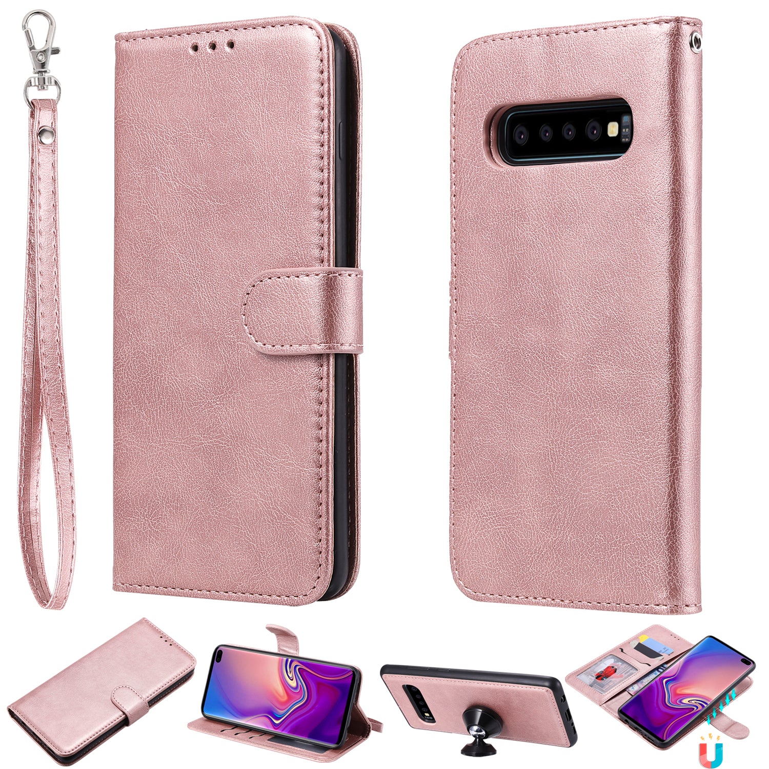 Magnetic KT Leather Series-3 Detachable 2-in-1 PU Leather Case for Samsung Galaxy S10 Plus