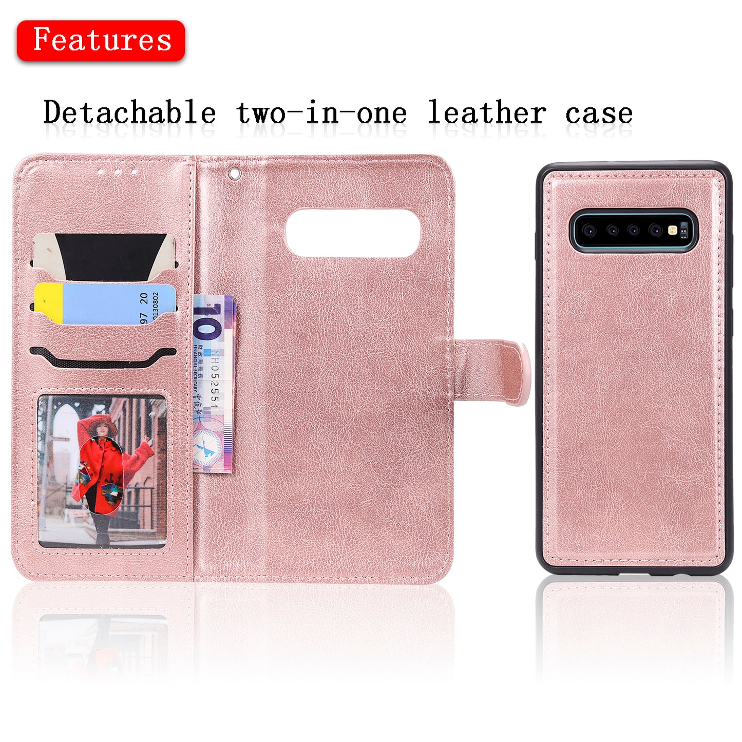 Magnetic KT Leather Series-3 Detachable 2-in-1 PU Leather Case for Samsung Galaxy S10 Plus