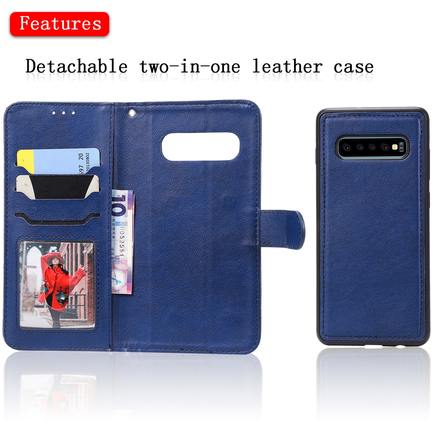 Magnetic KT Leather Series-3 Detachable 2-in-1 PU Leather Case for Samsung Galaxy S10 Plus