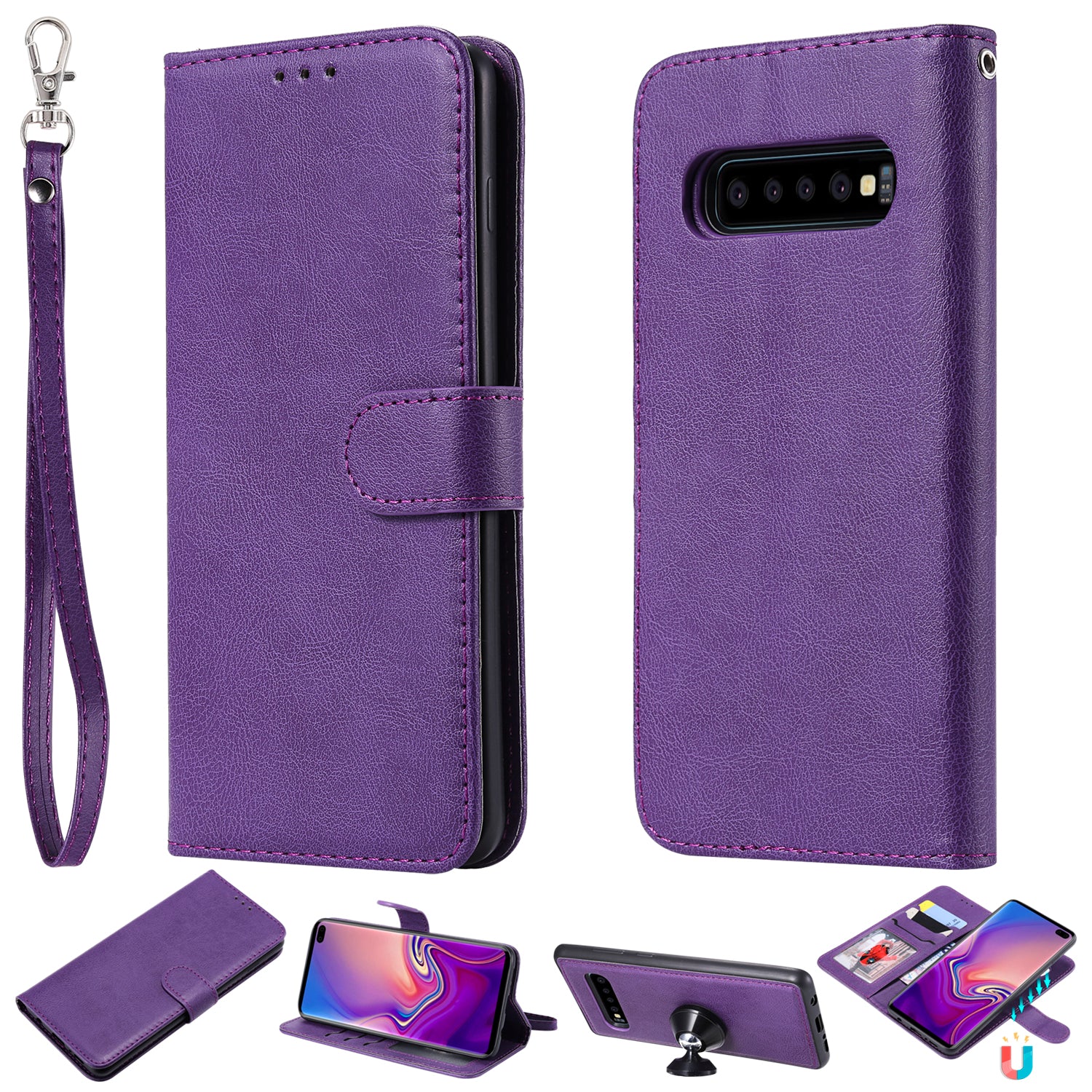 Magnetic KT Leather Series-3 Detachable 2-in-1 PU Leather Case for Samsung Galaxy S10 Plus