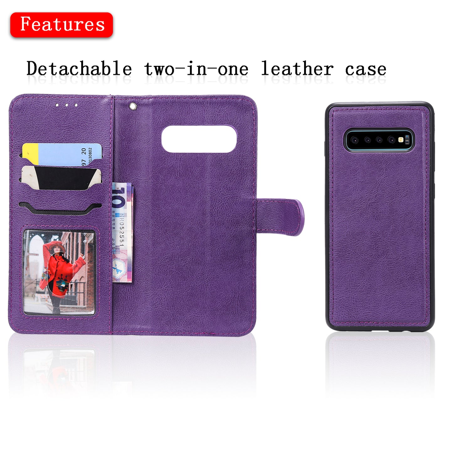 Magnetic KT Leather Series-3 Detachable 2-in-1 PU Leather Case for Samsung Galaxy S10 Plus