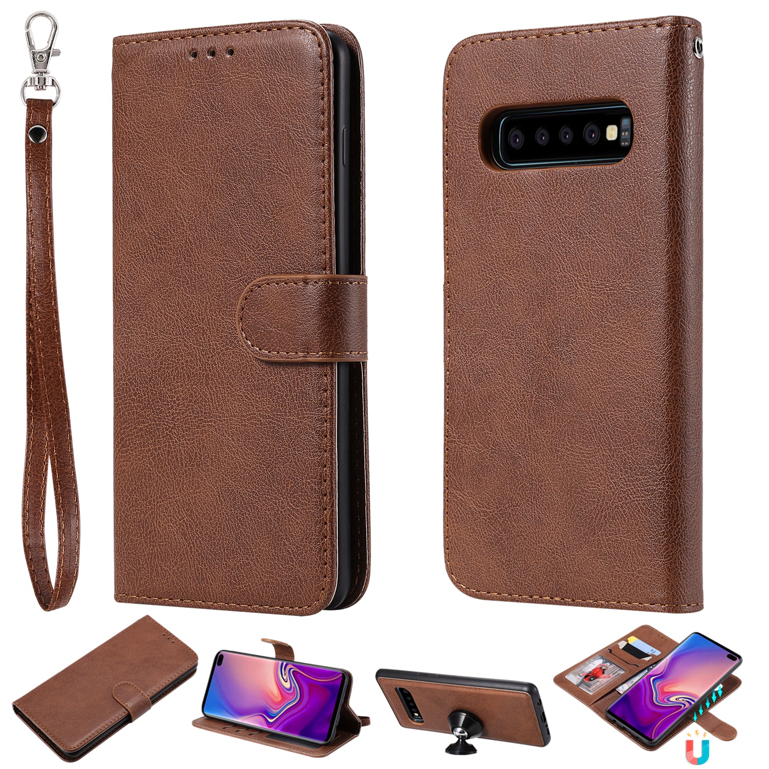 Magnetic KT Leather Series-3 Detachable 2-in-1 PU Leather Case for Samsung Galaxy S10 Plus