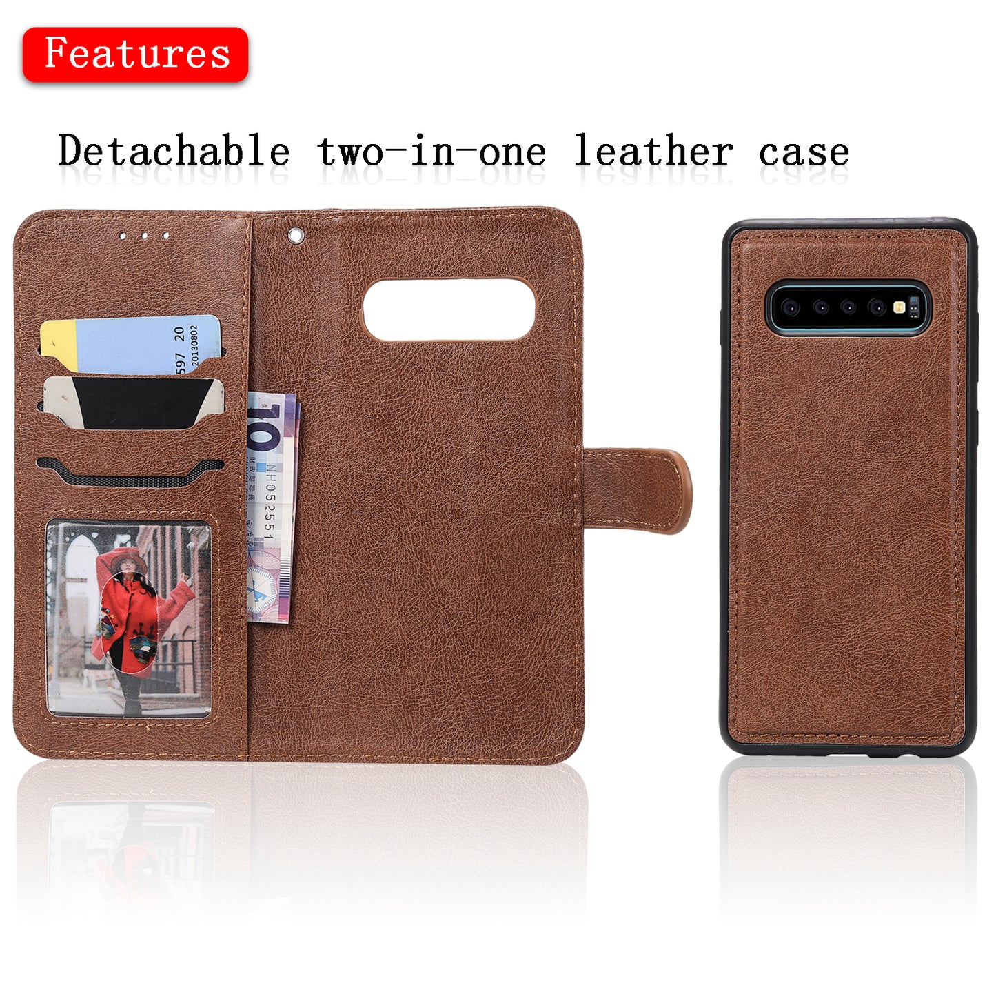 Magnetic KT Leather Series-3 Detachable 2-in-1 PU Leather Case for Samsung Galaxy S10 Plus