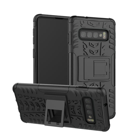 2-in-1 Tyre Pattern PC + TPU Hybrid Mobile Phone Case with Kickstand for Samsung Galaxy S10 Plus