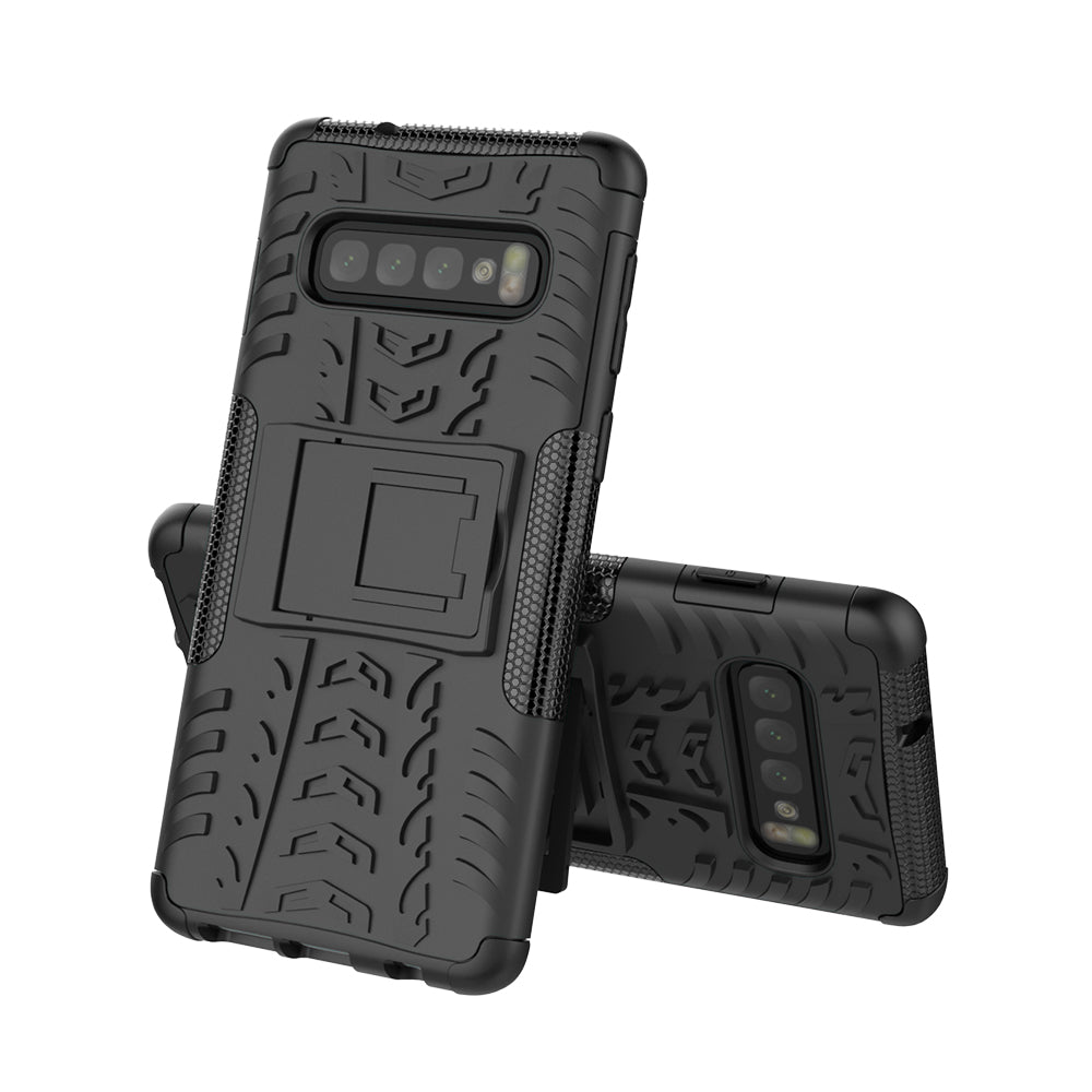 2-in-1 Tyre Pattern PC + TPU Hybrid Mobile Phone Case with Kickstand for Samsung Galaxy S10 Plus
