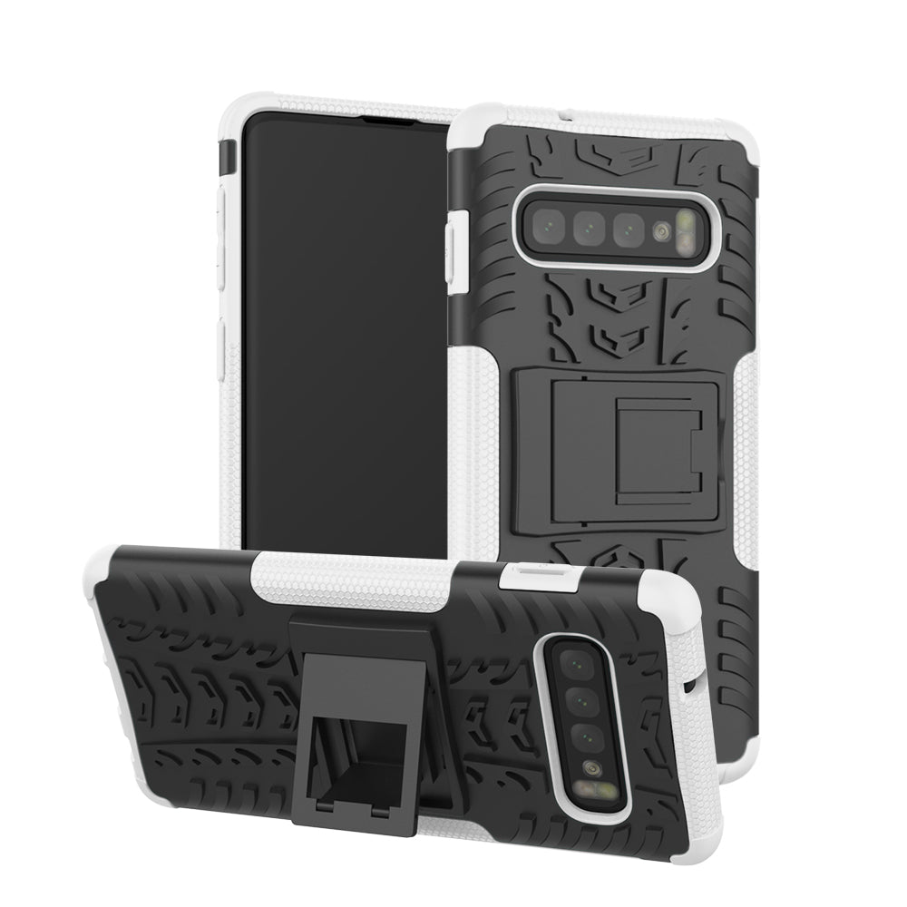 2-in-1 Tyre Pattern PC + TPU Hybrid Mobile Phone Case with Kickstand for Samsung Galaxy S10 Plus