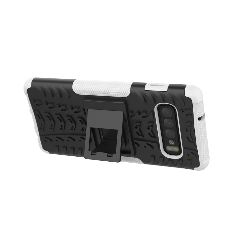 2-in-1 Tyre Pattern PC + TPU Hybrid Mobile Phone Case with Kickstand for Samsung Galaxy S10 Plus