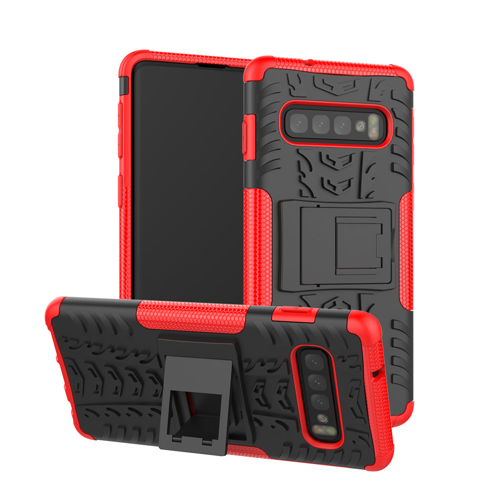 2-in-1 Tyre Pattern PC + TPU Hybrid Mobile Phone Case with Kickstand for Samsung Galaxy S10 Plus