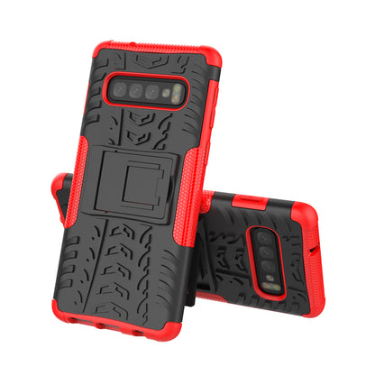 2-in-1 Tyre Pattern PC + TPU Hybrid Mobile Phone Case with Kickstand for Samsung Galaxy S10 Plus