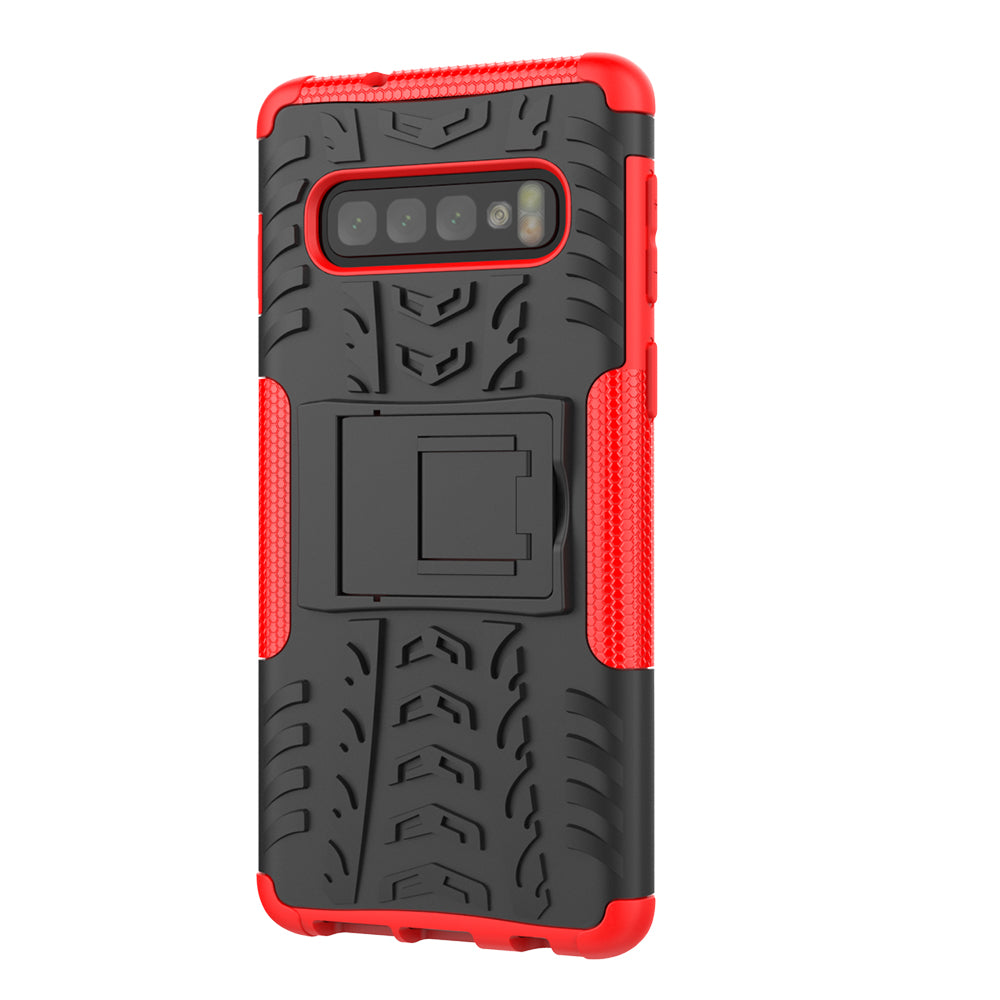 2-in-1 Tyre Pattern PC + TPU Hybrid Mobile Phone Case with Kickstand for Samsung Galaxy S10 Plus