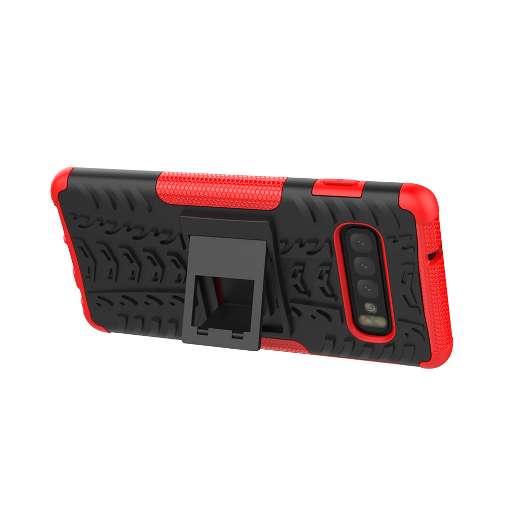 2-in-1 Tyre Pattern PC + TPU Hybrid Mobile Phone Case with Kickstand for Samsung Galaxy S10 Plus