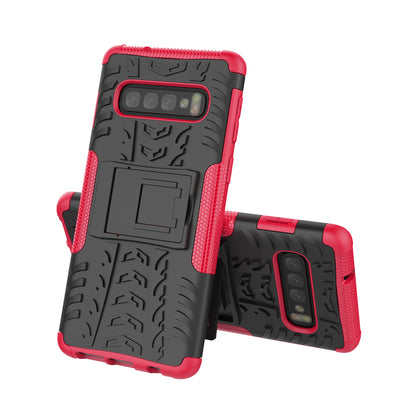 2-in-1 Tyre Pattern PC + TPU Hybrid Mobile Phone Case with Kickstand for Samsung Galaxy S10 Plus