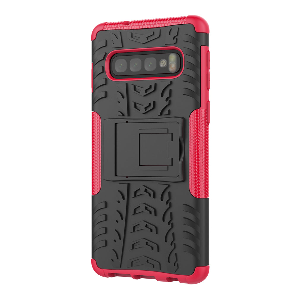 2-in-1 Tyre Pattern PC + TPU Hybrid Mobile Phone Case with Kickstand for Samsung Galaxy S10 Plus