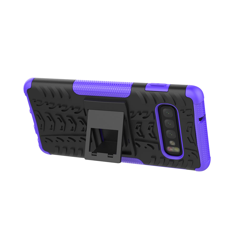 2-in-1 Tyre Pattern PC + TPU Hybrid Mobile Phone Case with Kickstand for Samsung Galaxy S10 Plus