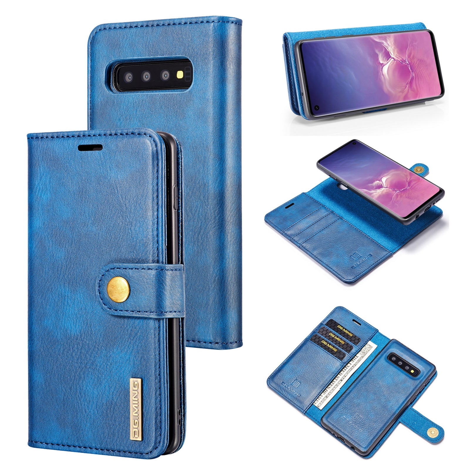 DG.MING For Samsung Galaxy S10 Plus Detachable 2-in-1 Anti-scratch Split Leather Wallet Shell + PC Back Case