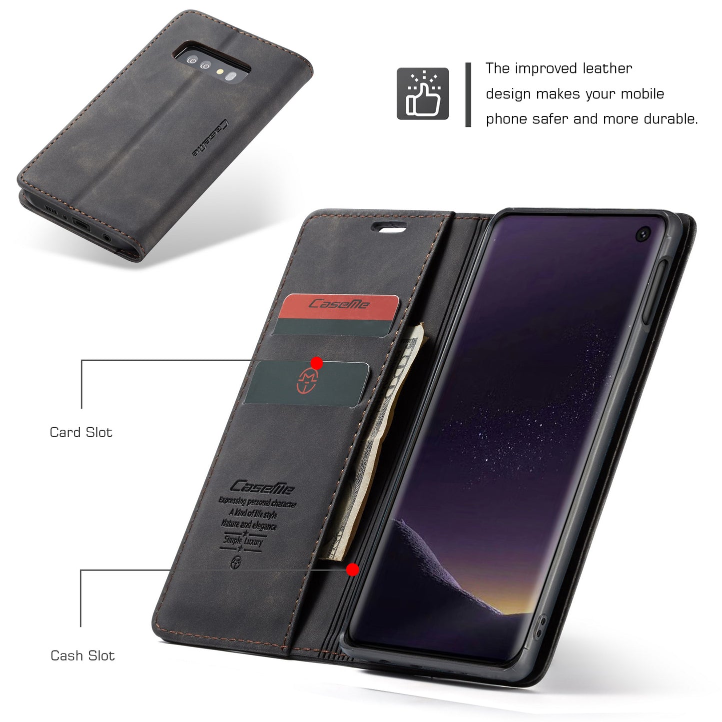 CASEME 013 Series for Samsung Galaxy S10e PU Leather Case [Auto-absorbed] [Wallet Stand]