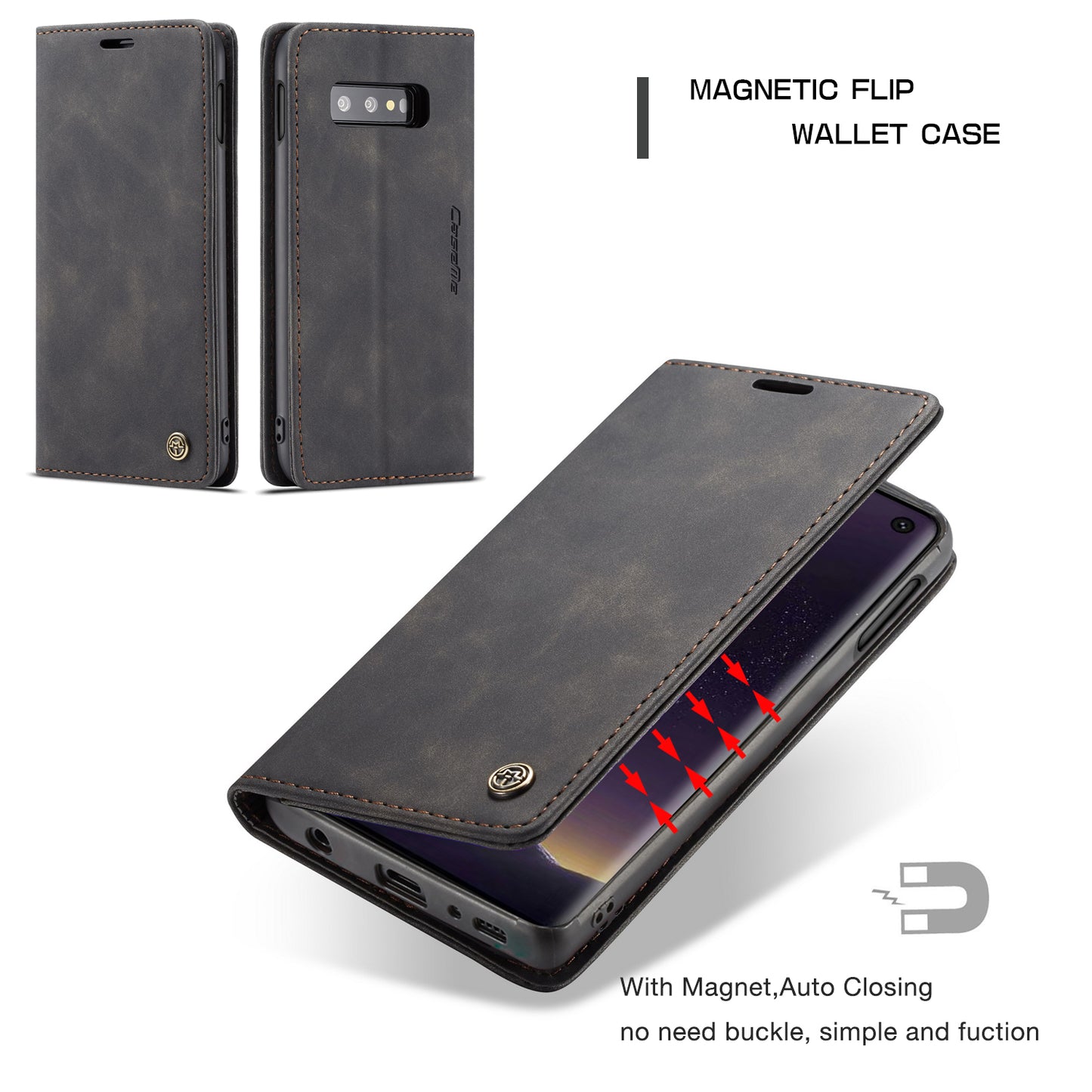 CASEME 013 Series for Samsung Galaxy S10e PU Leather Case [Auto-absorbed] [Wallet Stand]
