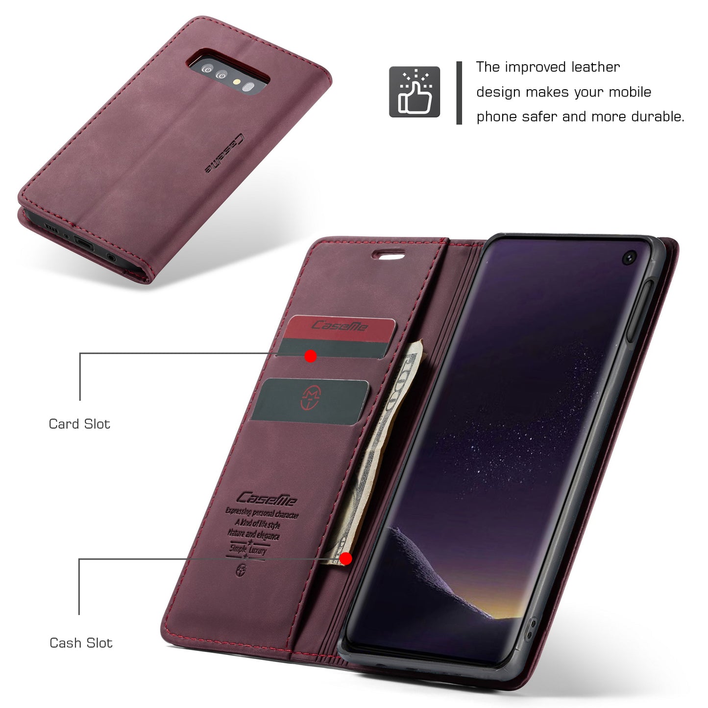 CASEME 013 Series for Samsung Galaxy S10e PU Leather Case [Auto-absorbed] [Wallet Stand]