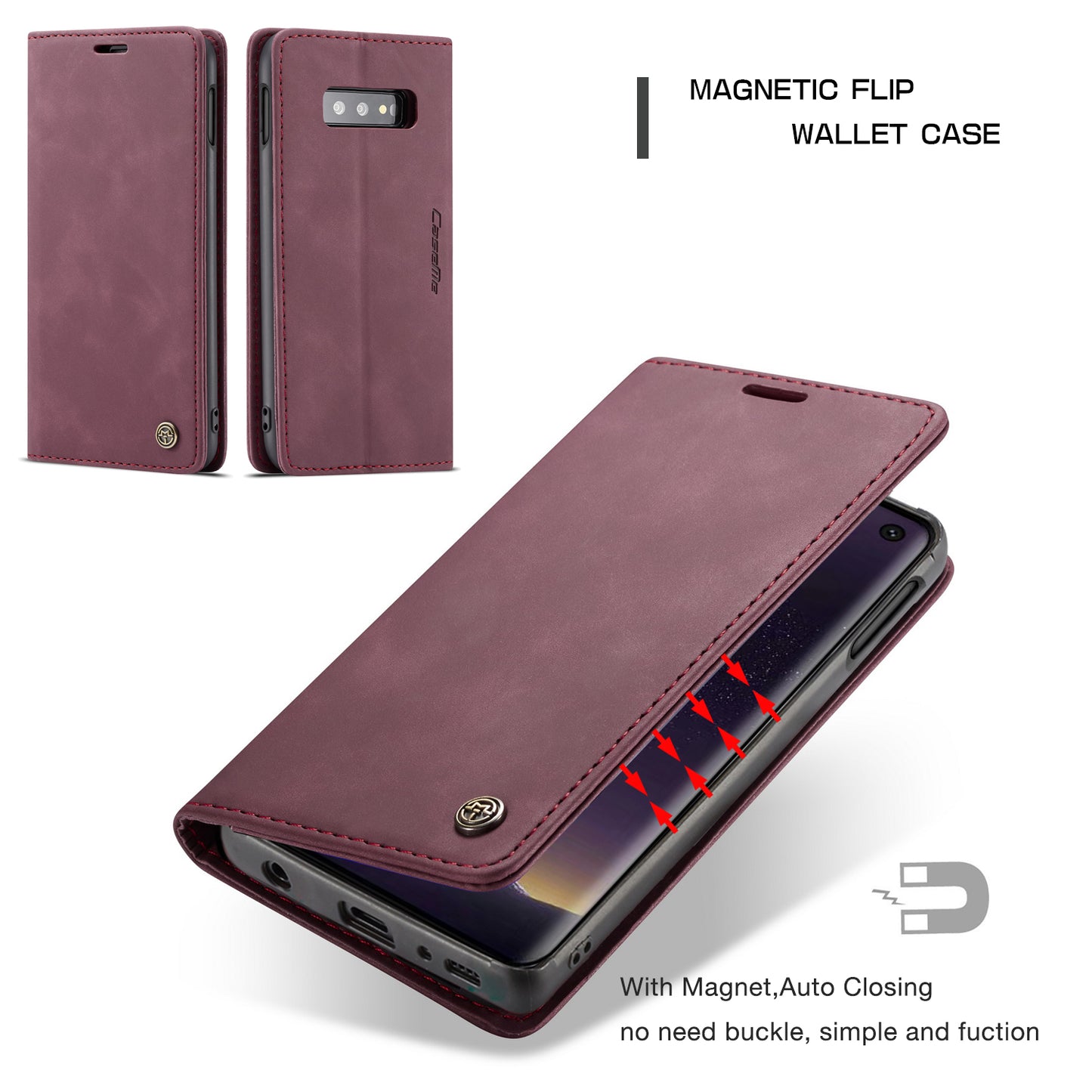 CASEME 013 Series for Samsung Galaxy S10e PU Leather Case [Auto-absorbed] [Wallet Stand]