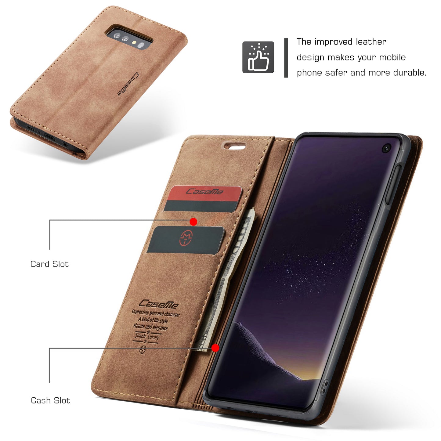 CASEME 013 Series for Samsung Galaxy S10e PU Leather Case [Auto-absorbed] [Wallet Stand]