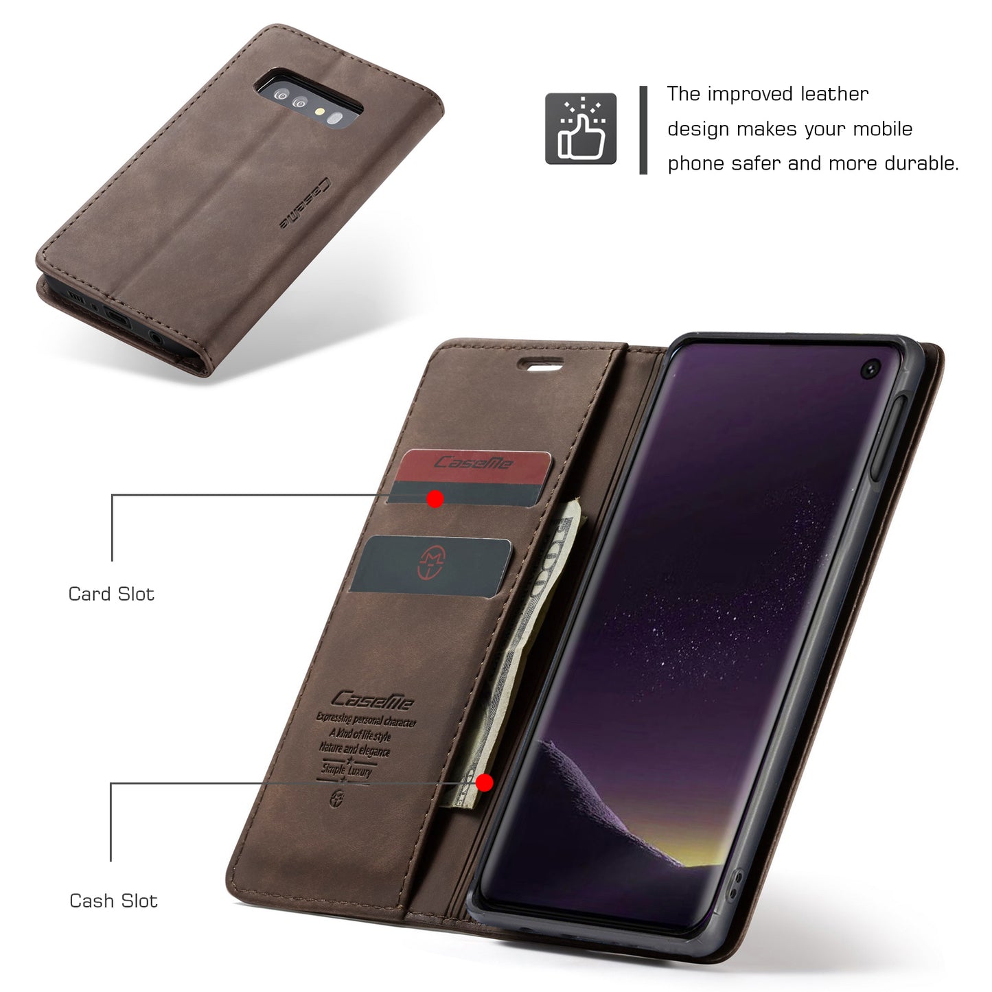 CASEME 013 Series for Samsung Galaxy S10e PU Leather Case [Auto-absorbed] [Wallet Stand]