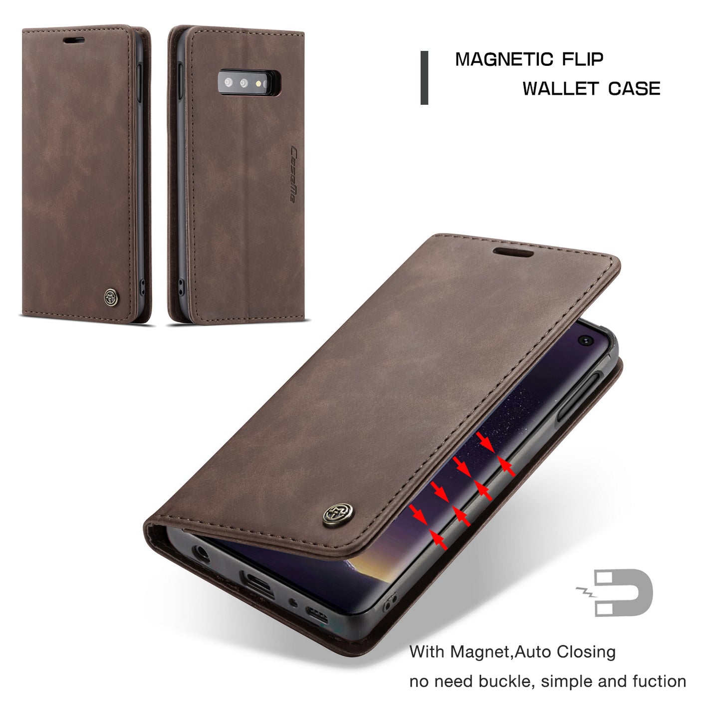 CASEME 013 Series for Samsung Galaxy S10e PU Leather Case [Auto-absorbed] [Wallet Stand]