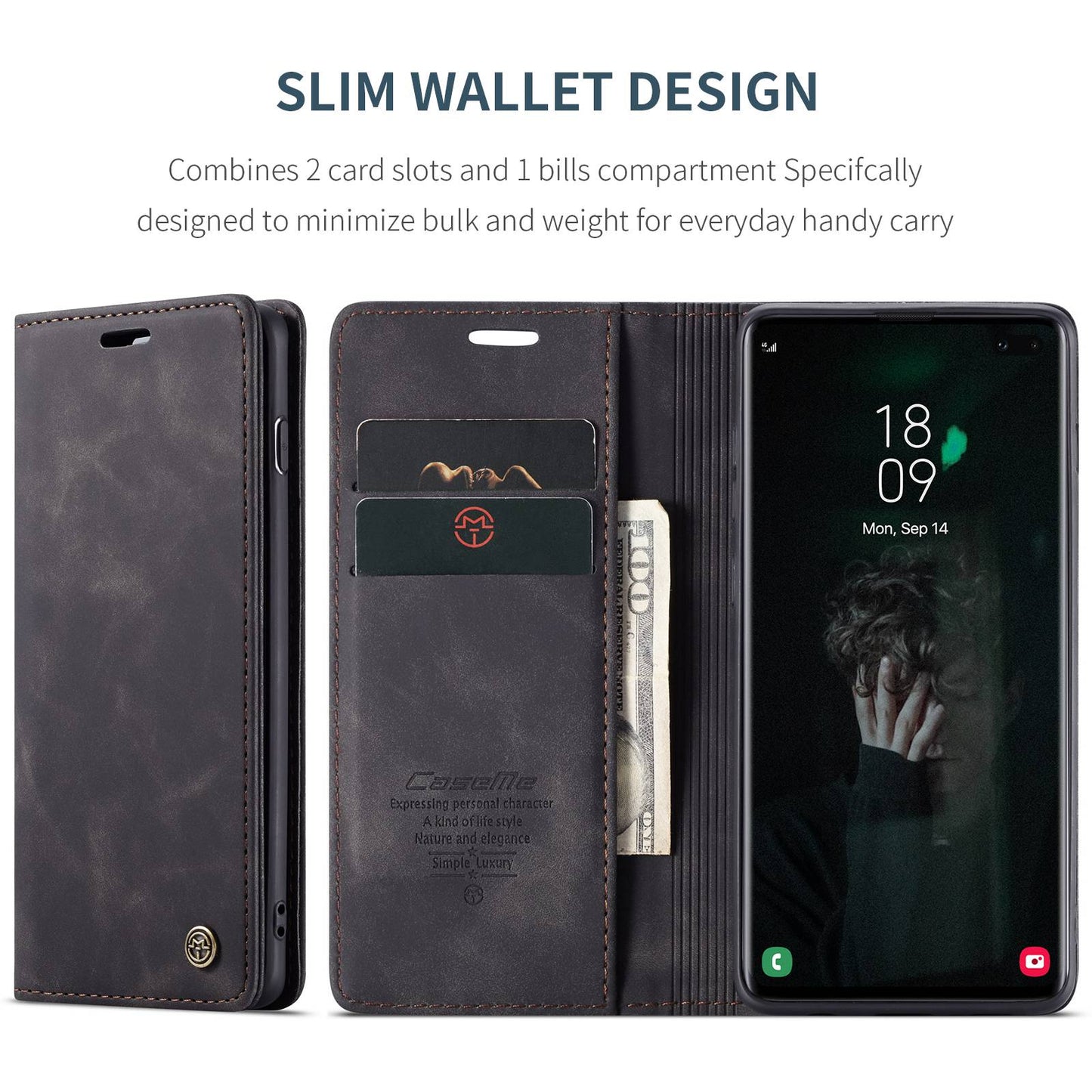 CASEME 013 Series PU Leather Case [Auto-absorbed] [Wallet Stand] for Samsung Galaxy S10 Plus