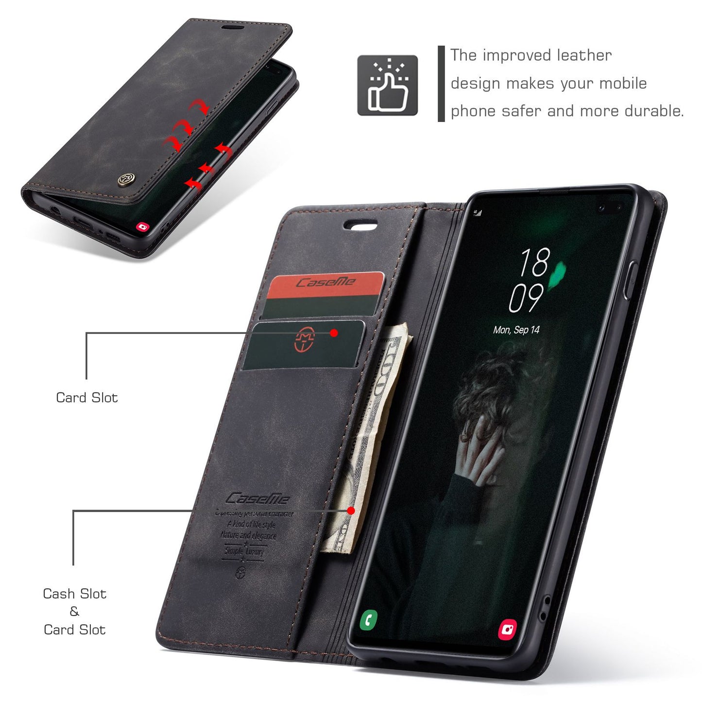 CASEME 013 Series PU Leather Case [Auto-absorbed] [Wallet Stand] for Samsung Galaxy S10 Plus