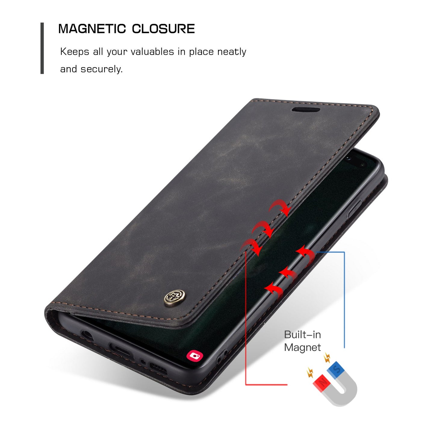 CASEME 013 Series PU Leather Case [Auto-absorbed] [Wallet Stand] for Samsung Galaxy S10 Plus