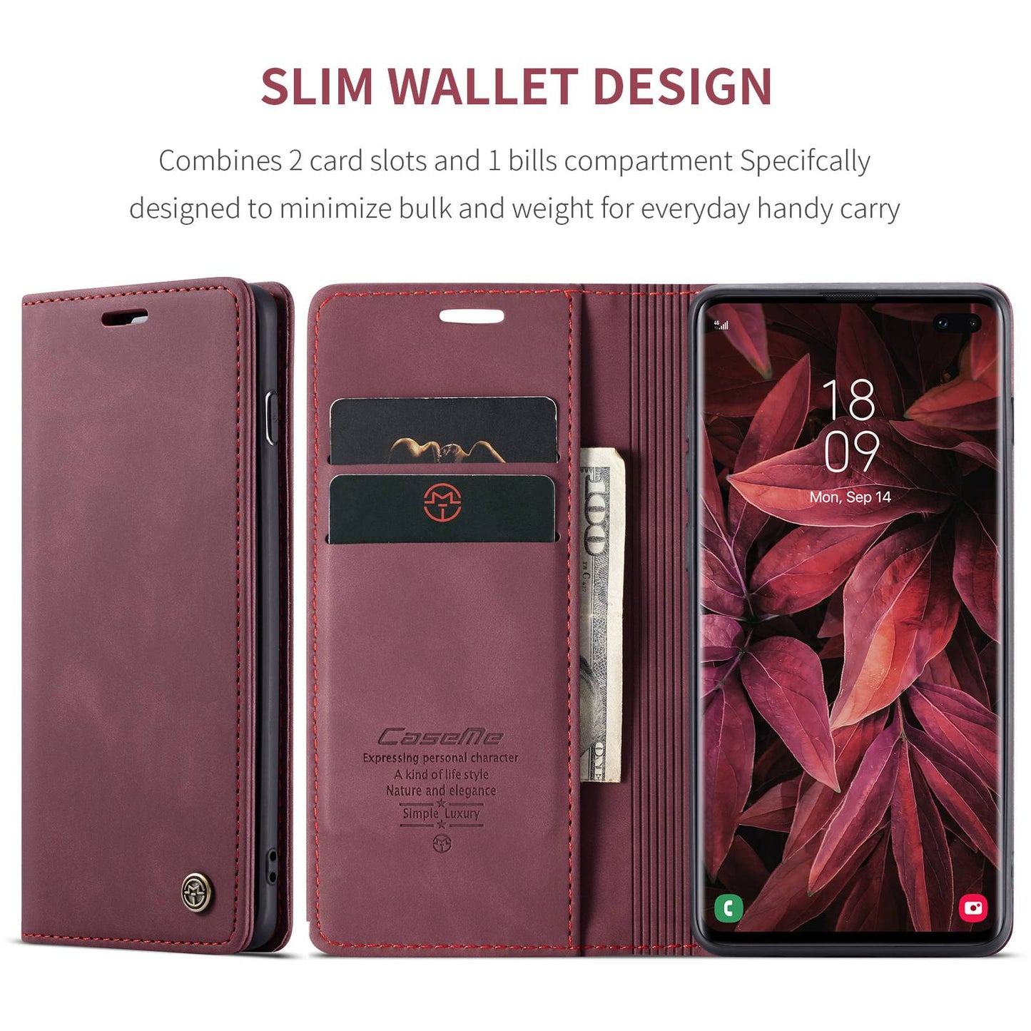 CASEME 013 Series PU Leather Case [Auto-absorbed] [Wallet Stand] for Samsung Galaxy S10 Plus