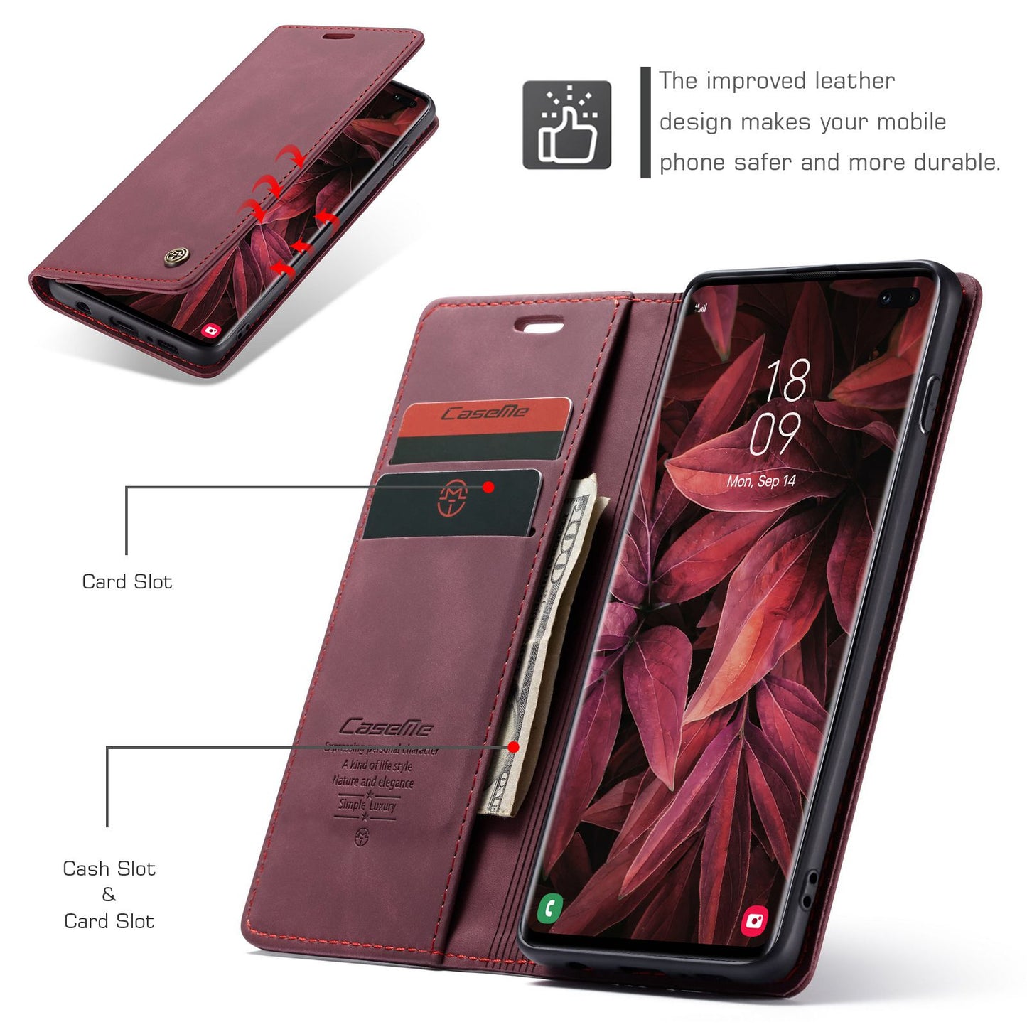 CASEME 013 Series PU Leather Case [Auto-absorbed] [Wallet Stand] for Samsung Galaxy S10 Plus