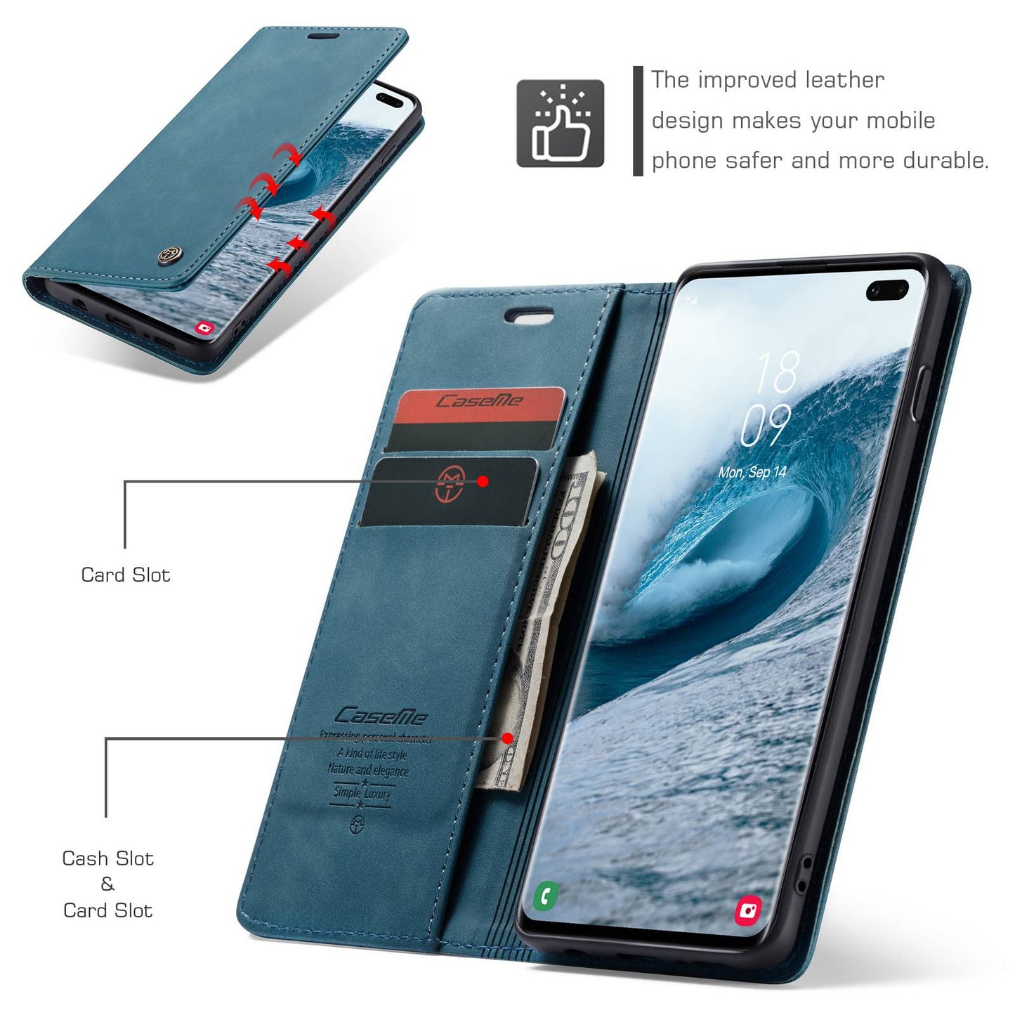 CASEME 013 Series PU Leather Case [Auto-absorbed] [Wallet Stand] for Samsung Galaxy S10 Plus