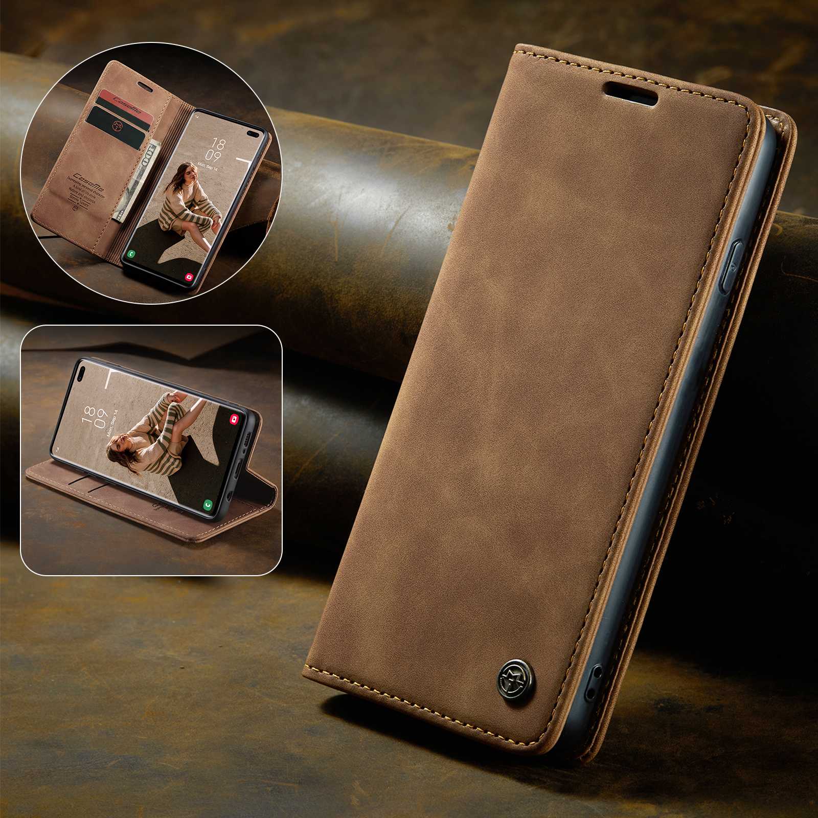 CASEME 013 Series PU Leather Case [Auto-absorbed] [Wallet Stand] for Samsung Galaxy S10 Plus