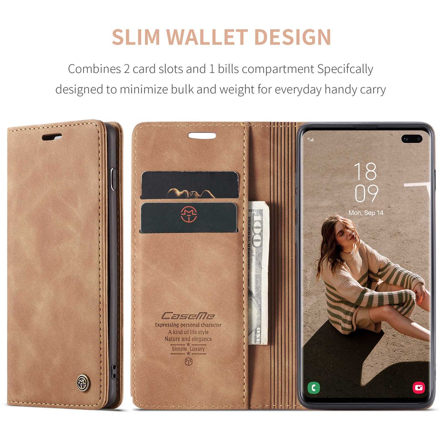 CASEME 013 Series PU Leather Case [Auto-absorbed] [Wallet Stand] for Samsung Galaxy S10 Plus