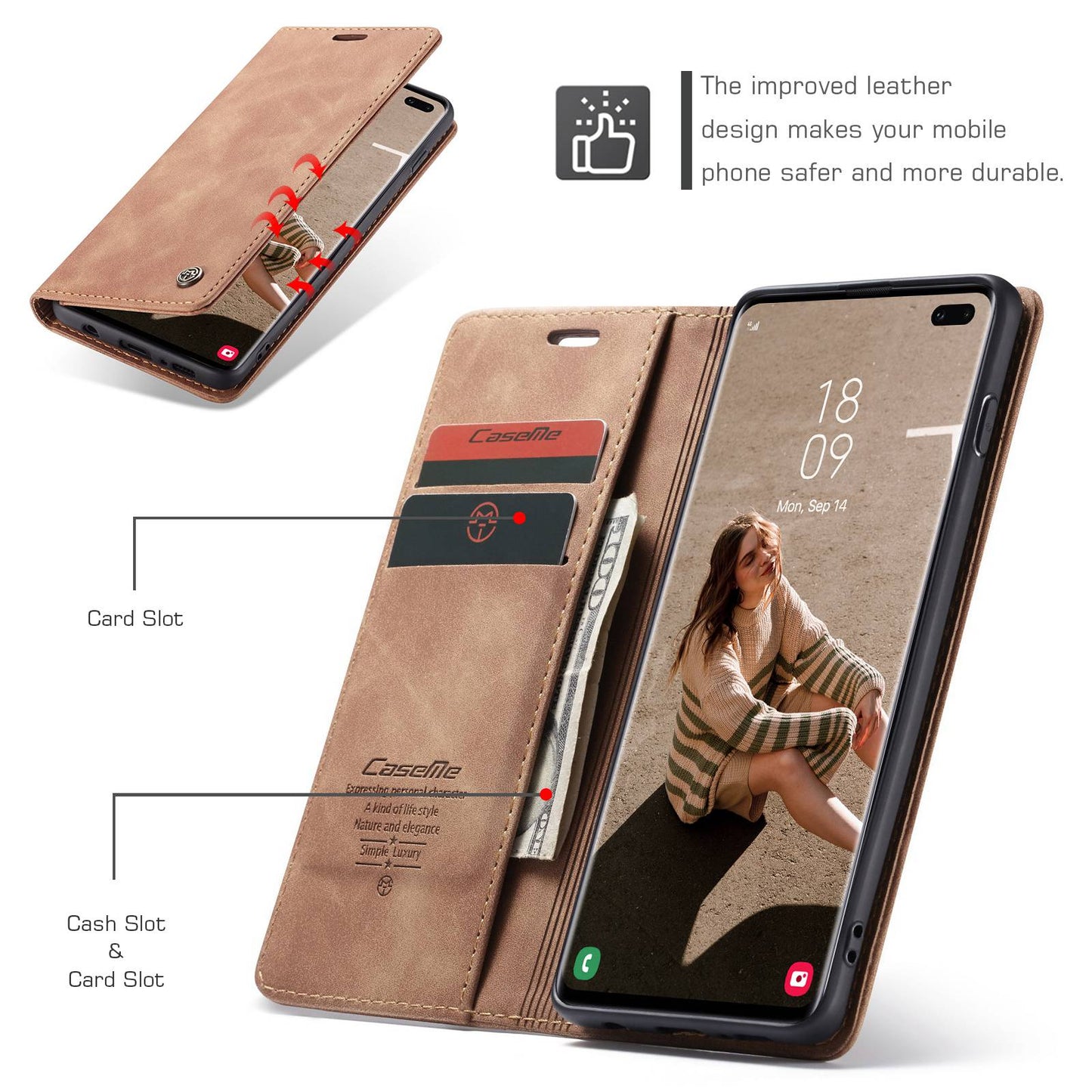 CASEME 013 Series PU Leather Case [Auto-absorbed] [Wallet Stand] for Samsung Galaxy S10 Plus